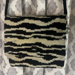 The Sak Black and Cream Striped Knit Crossbody Bag